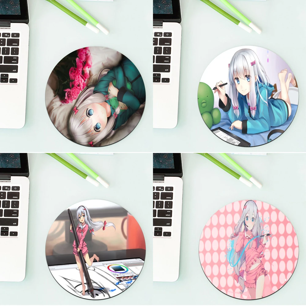

Sagiri Izumi Cute Girl Mouse Mat Memo Pad Desk Pink Round Rubber Mouse Pad Office Home Computer Table Mat Study Room PC Laptops