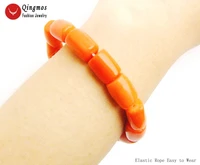 qingmos natural orange coral bracelet for women with genuine 10 11mm thick slice coral elastic bracelet jewelry bra142 pulseira