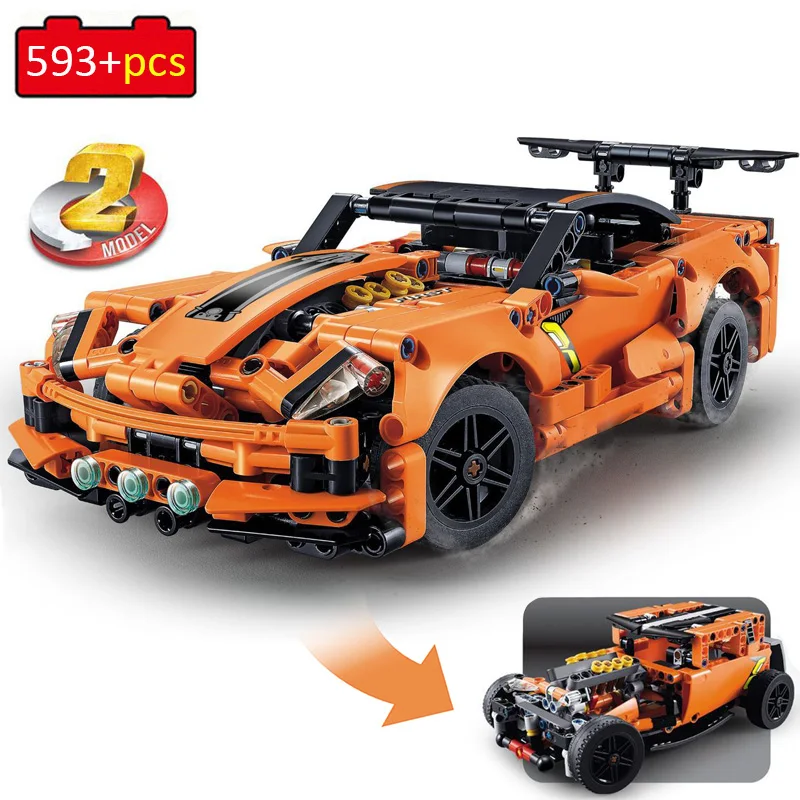 593 шт. серия Technic 2 Модель в 1 Супер гоночный спортивный автомобиль ZR1 строительные