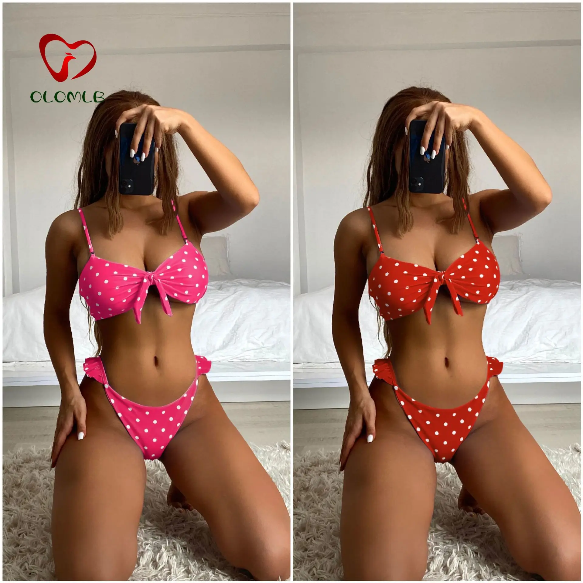 

Sexy Bikini 2021 new Women's New Retro Dots Knotted Bikini Women's Seperated Swimwear Beach Bikini Women
