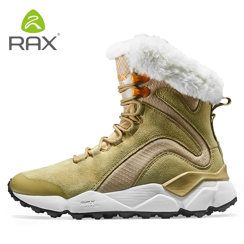 RAX Womens Snow boots Winter Fleece Hiking Shoes Genuine Leather Mountain Trekking Shoes Womens Sports Sneakers Walking Boots