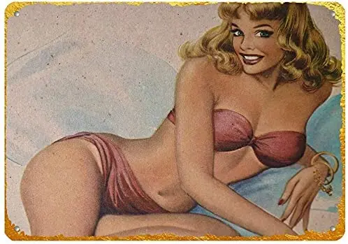 

Funny Metal Retro Tin Sign Pin Up Girl Sexy Beauty Girl Lady 8 x 12 Inch Bar Restaurant Cafe Home Wall Decoration