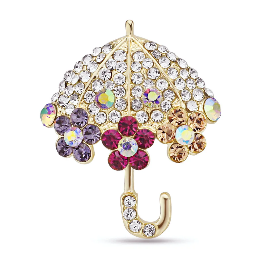 Модная Милая брошь с кристаллами и зонтиком Изящные аксессуары декоративная