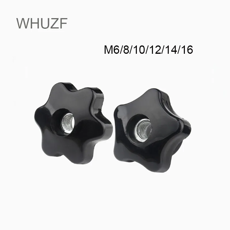 

WHUZF 10PCS M6 M8 M10 M12 M14 M16 Plum Hand Tighten Nuts Handle Thread Star Mechanical Black Thumb Nut Clamping Knob Manual Nuts