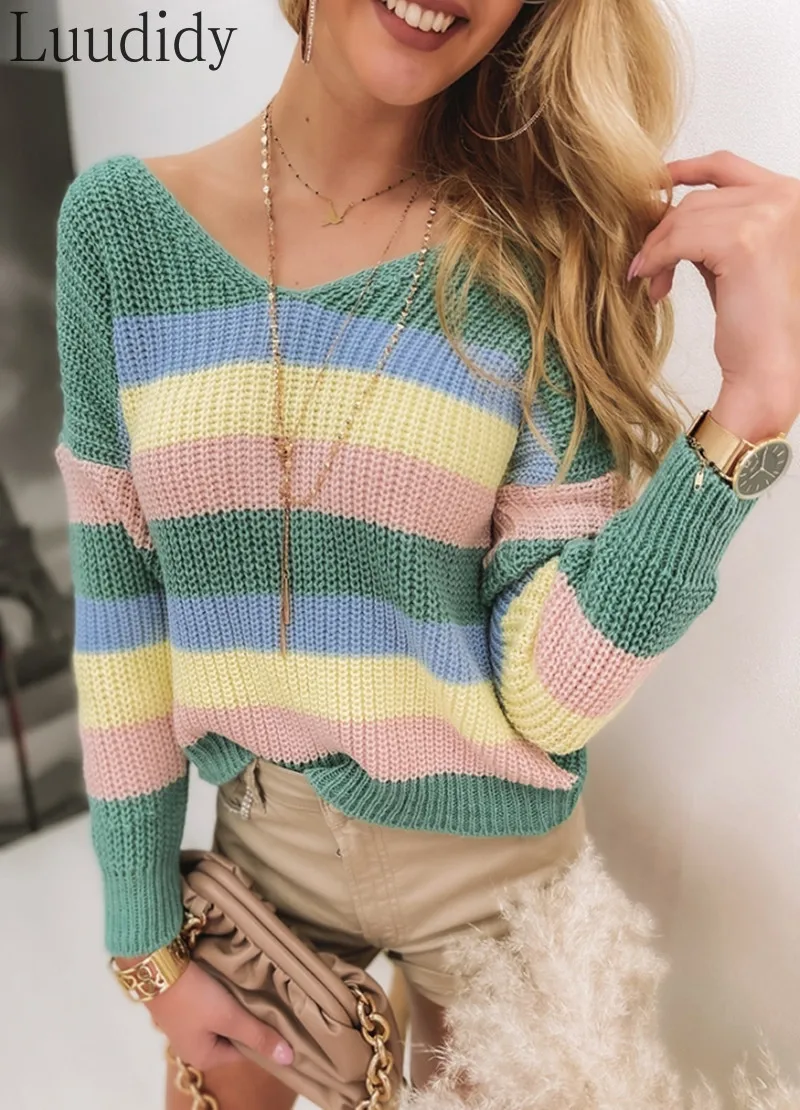 

Women Colorblock V-Neck Backless Twist Design Long Sleeve Sweater