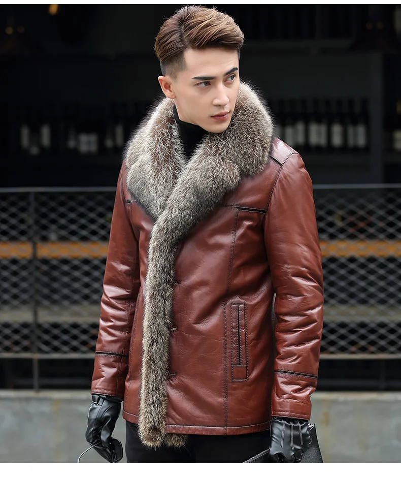 BATMO new arrival winter natrual sheepskin leather jackets men,men's raccoon fur collar& wool liner coat men N4061