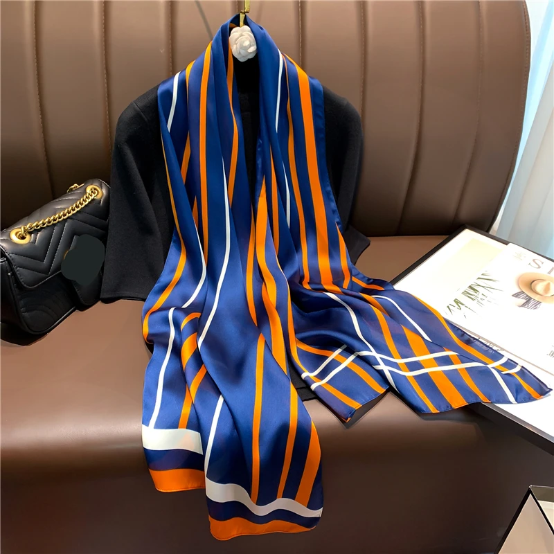 

Designer Silk Skinny Scarf Women Luxury Striped Print Shawls Ladies Wraps Neckerchief Bandana Female Headband Foulard 2021 New