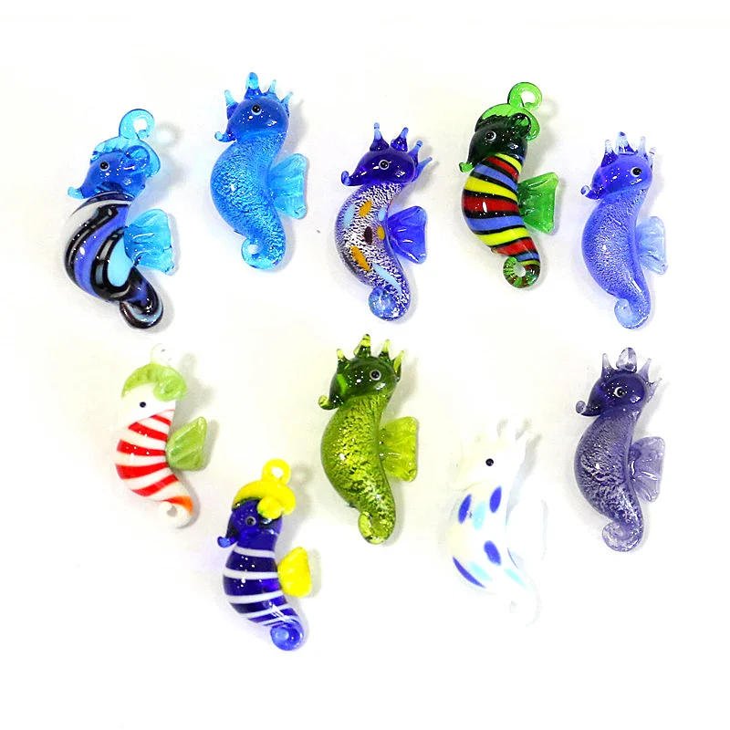 

Aquarium Decor Accessories Hanging Murano Glass Seahorse Pendant Cute Marine Animal Mini Figurines Silver Foil Craft Ornaments