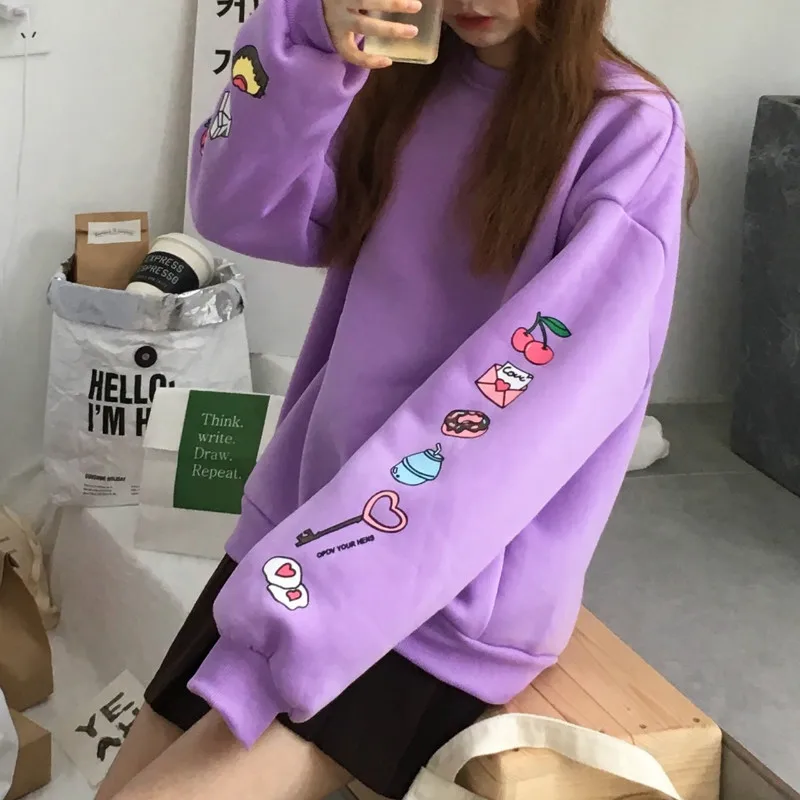 Милые свободные свитшоты с мультяшным рисунком для Kawaii пуловер длинными