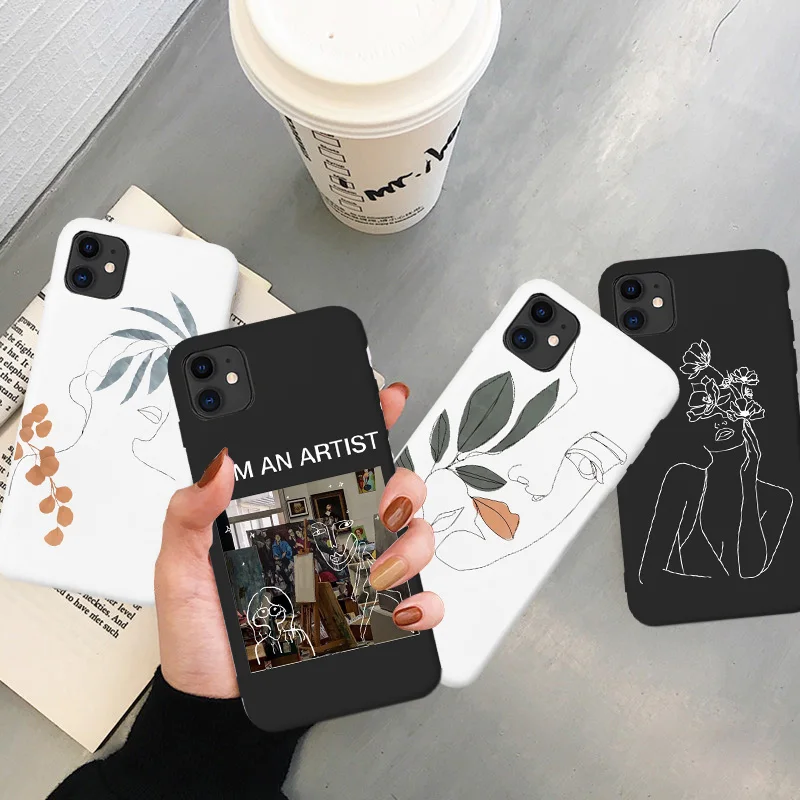 Art Retro Abstract Geometry Phone Case For iPhone 12 11 13 Pro Max X Xs max Xr 6S 7 8 Plus SE 2020 Cute Soft Silicone Cover