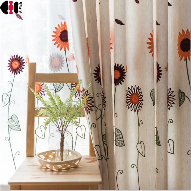 Пасторальные шторы с оранжевым подсолнухом Затемненные занавески для детей и