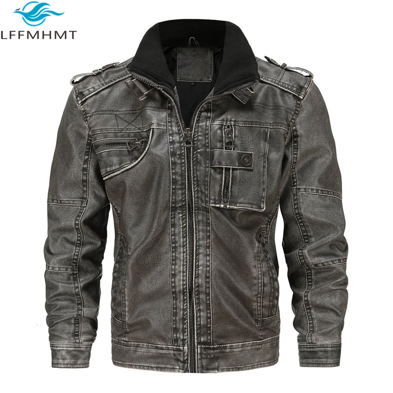 

Men Winter Fall Fashion America Style Long Sleeve Motorcycle Jacket Large Size Casual Vintage Premium Pu Leather Retro Coat Male