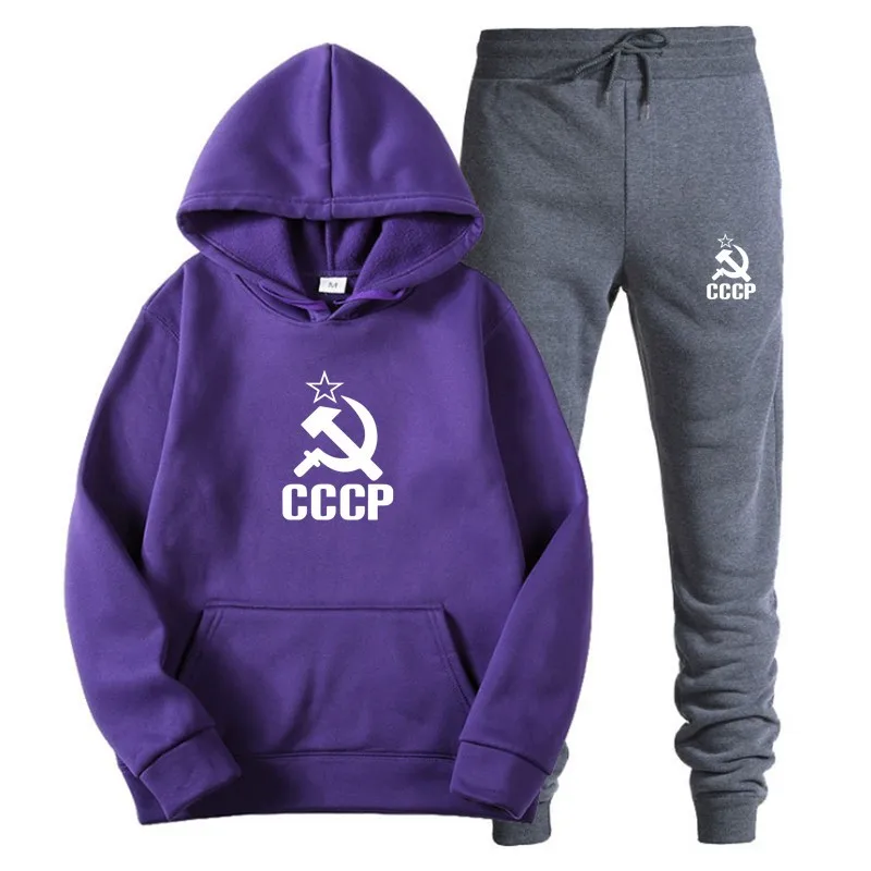 

2021 Tracksuit Men winter Keep warm CCCP Russian USSR Soviet Union Sportswear Sets Hoodie+Pants Sporting Suit Casual Sweatshirts