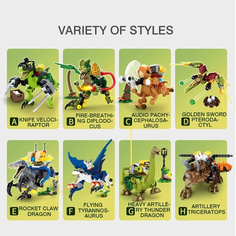 8Pcs/Set Dino Pterodactyl Velociraptor T-Rex Triceratops Building Blocks Jurassic Dinosaurs World 2 Bricks Toys For Children | Игрушки и