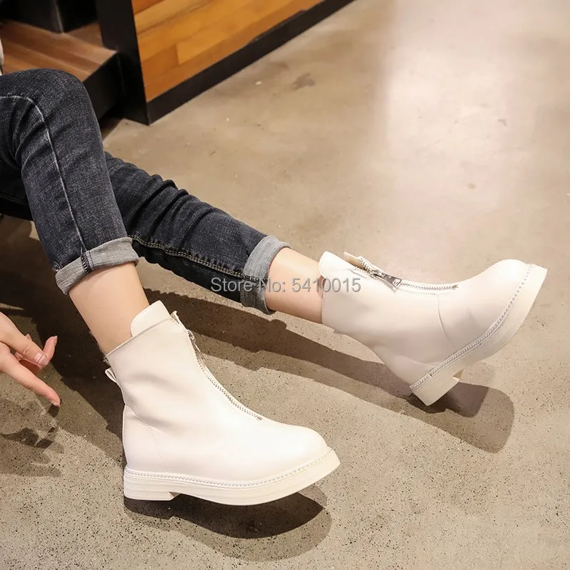 

Leather front zip booty women's new cotton padded boots in autumn and winter 2019 winter boots women women boots