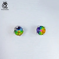 orsa jewels pure s925 sterling silver women stud earrings crystal stud earrings rainbow color earrings trendy fine jewelry swe02