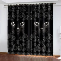 living room shading decorative curtain home textile decoration bedroom grommet curtains black cat pattern printing shading 90