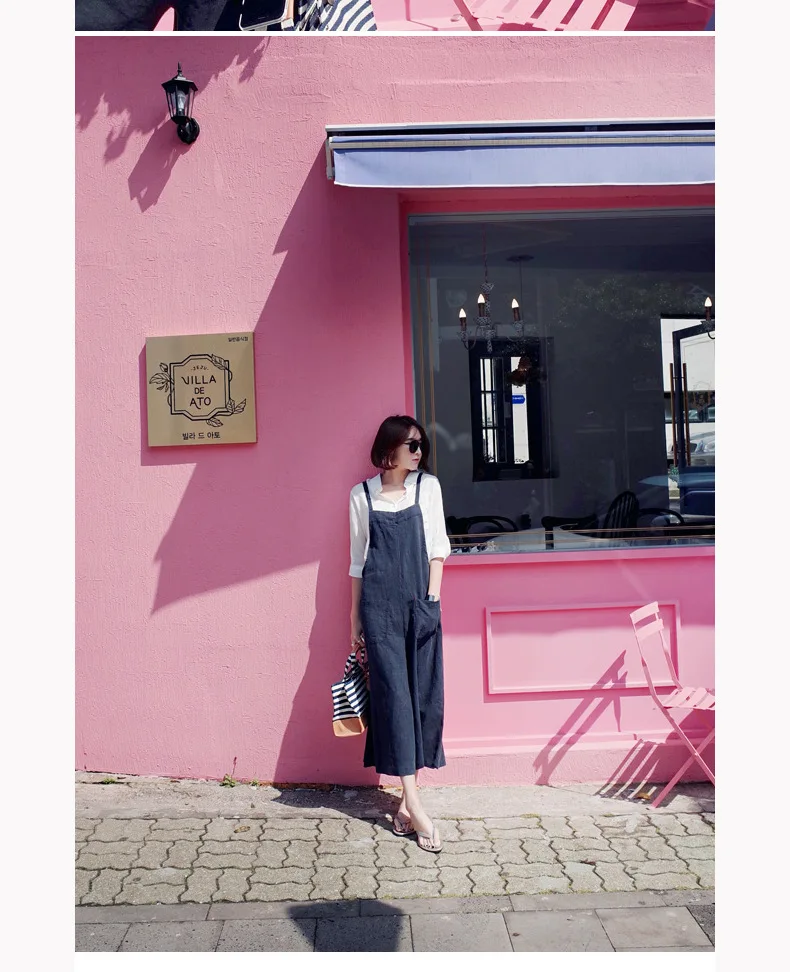 

High quality women jumpsuit long width legs fashion design linen material casual loose lady jumpsuits comfrtable cool in summer