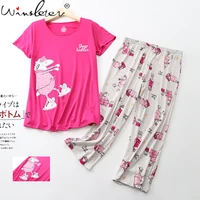 summer pajama sets for women girls knitted cotton sleepwear sheep print plus size 3xl short sleeve 2 pcs set lounge thin t13807a
