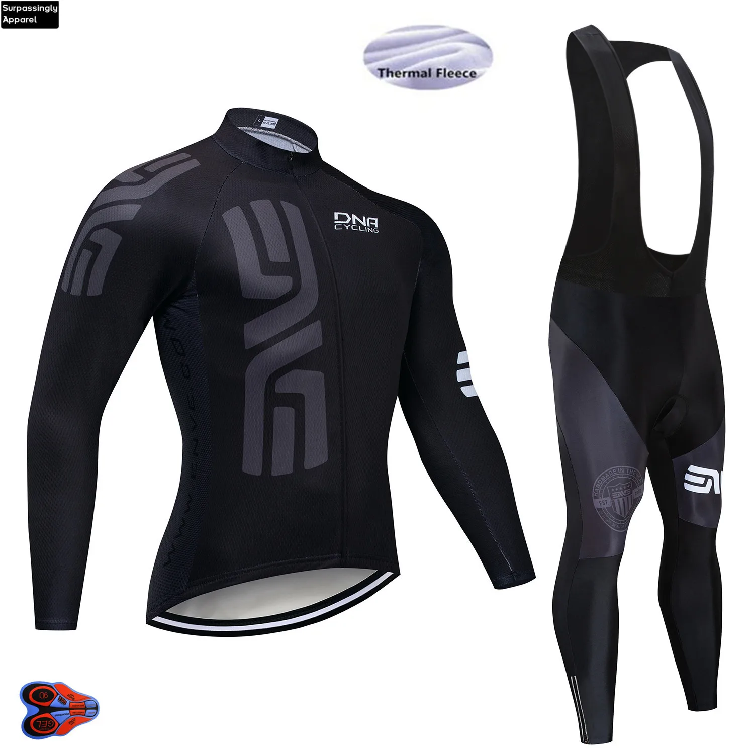 2019 Велоспорт Джерси черная зимняя флисовая команда гонок с длинным рукавом Pad 16D