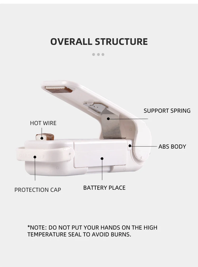 

Portable Bag Clips Heat Sealer Plastic Packaging Storage Bag Mini Food Sealer Machine with Magnet CF34