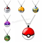 Ожерелье из драгоценного стекла Pokemon Go Poke Ball Time, металлическая цепочка из нержавеющей стали, ювелирные изделия, модные аксессуары, подарки для детей