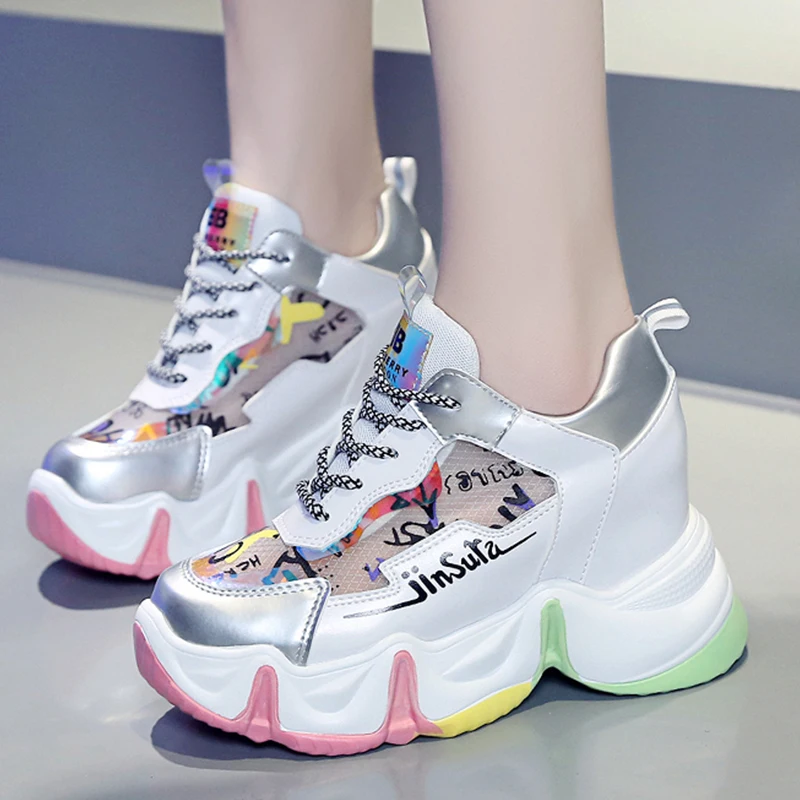Женские кроссовки на толстой подошве повседневная обувь с радужной подошвой со
