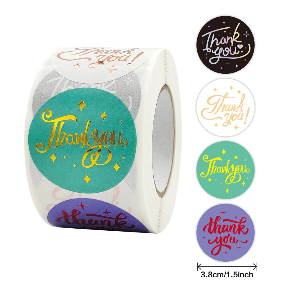 

500pcs 3.8cm Colorful Thank You Sticker Gold Foil Cute Stickers Envelope Sealing Decoration Label Stationery Sticker