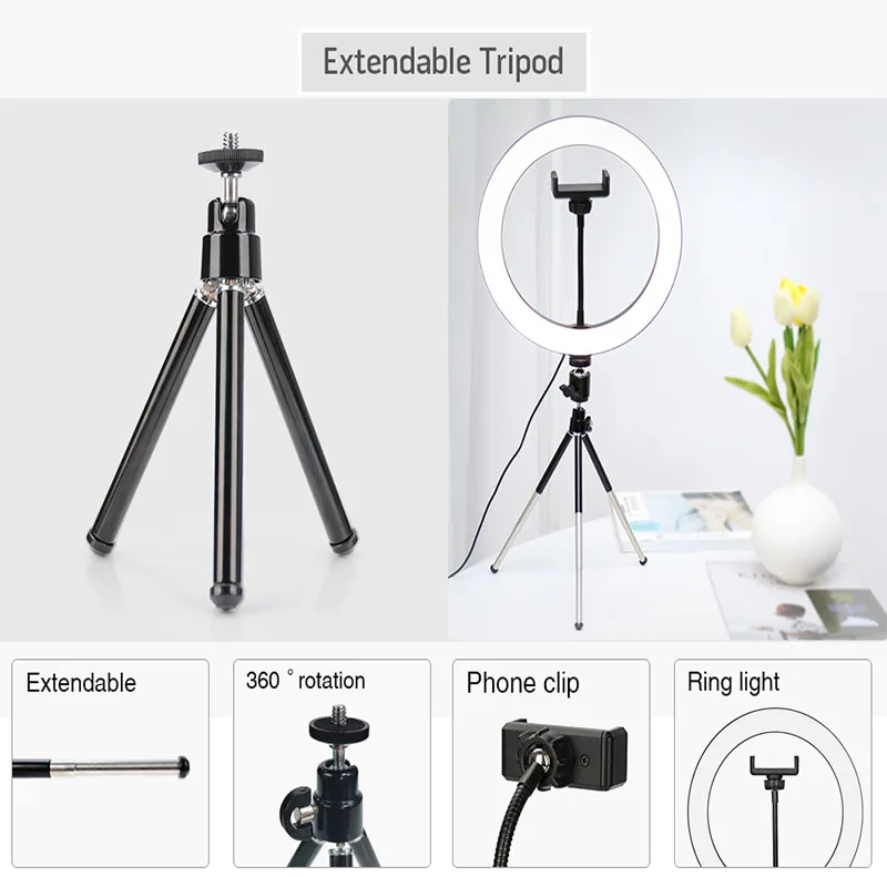 Кольцевой светильник для селфи круглая Светодиодная лампа с держателем телефона