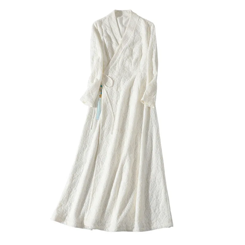 

Hanmo Yunxi's new Chinese style retro improved Hanfu Lapel cardigan slim dress Zen tea dress women's dress