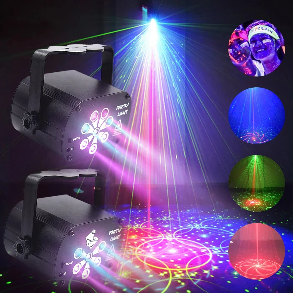 Led Laser Projector Lights USB Rechargeable Voice Control Stage Lighting Effect Red Blue Green Lamp DJ Disco Party Light red green laser lumiere blue leds light and music equipment for disco machine onthe remote control soundlights
