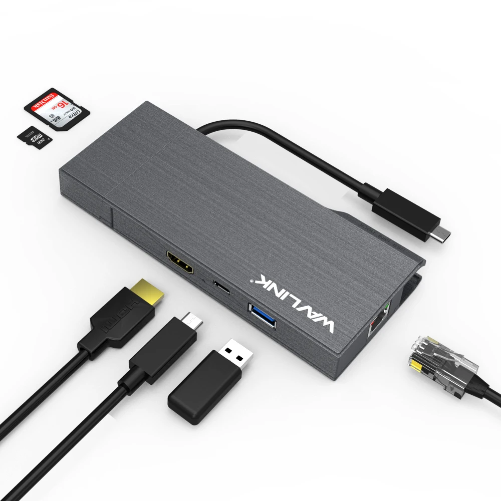 Wavlink USB C Hub 4K HDMI совместимая док станция с RJ45 Gigabit Ethernet Type usb хаб 3 0 кардридер для MacBook