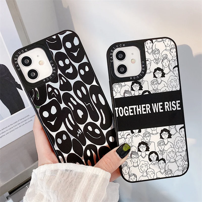 

Зеркальный чехол CaseLuck для телефона iPhone 12 13 Mini 11 Pro Max 13Pro, задняя крышка с милым рисунком призрака для iphone XS Max X XR 7 8 Plus