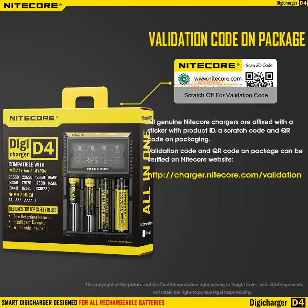 Оригинальное зарядное устройство Nitecore D4 умное с ЖК-дисплеем для аккумуляторов