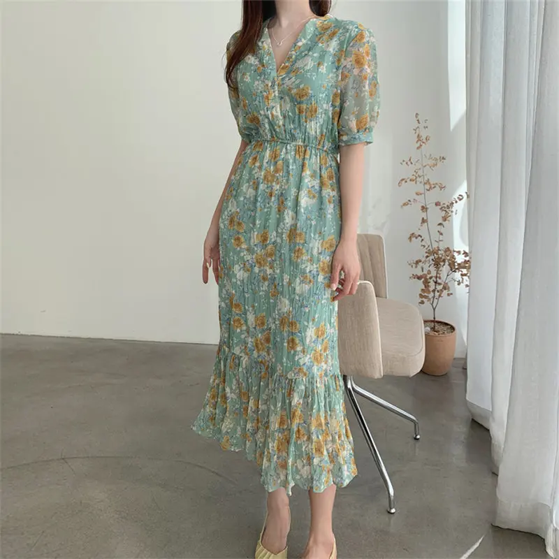 Женское длинное шифоновое платье Alien Kitty винтажное тонкое приталенное элегантное