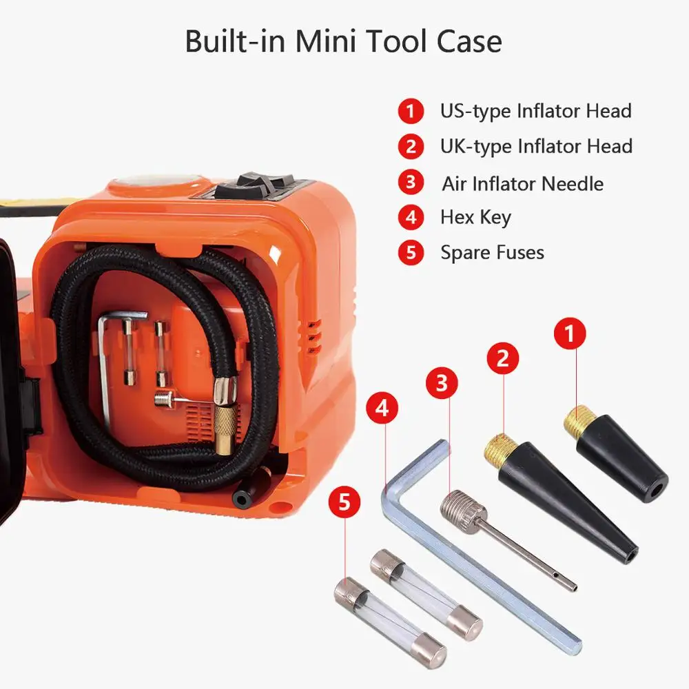 

E-HEELP 3 in 1 5ton Car Jack Electric Hydraulic Jacks Car Floor Jack 12V with Inflator Pump LED Light for Truck Tire Repair Tool