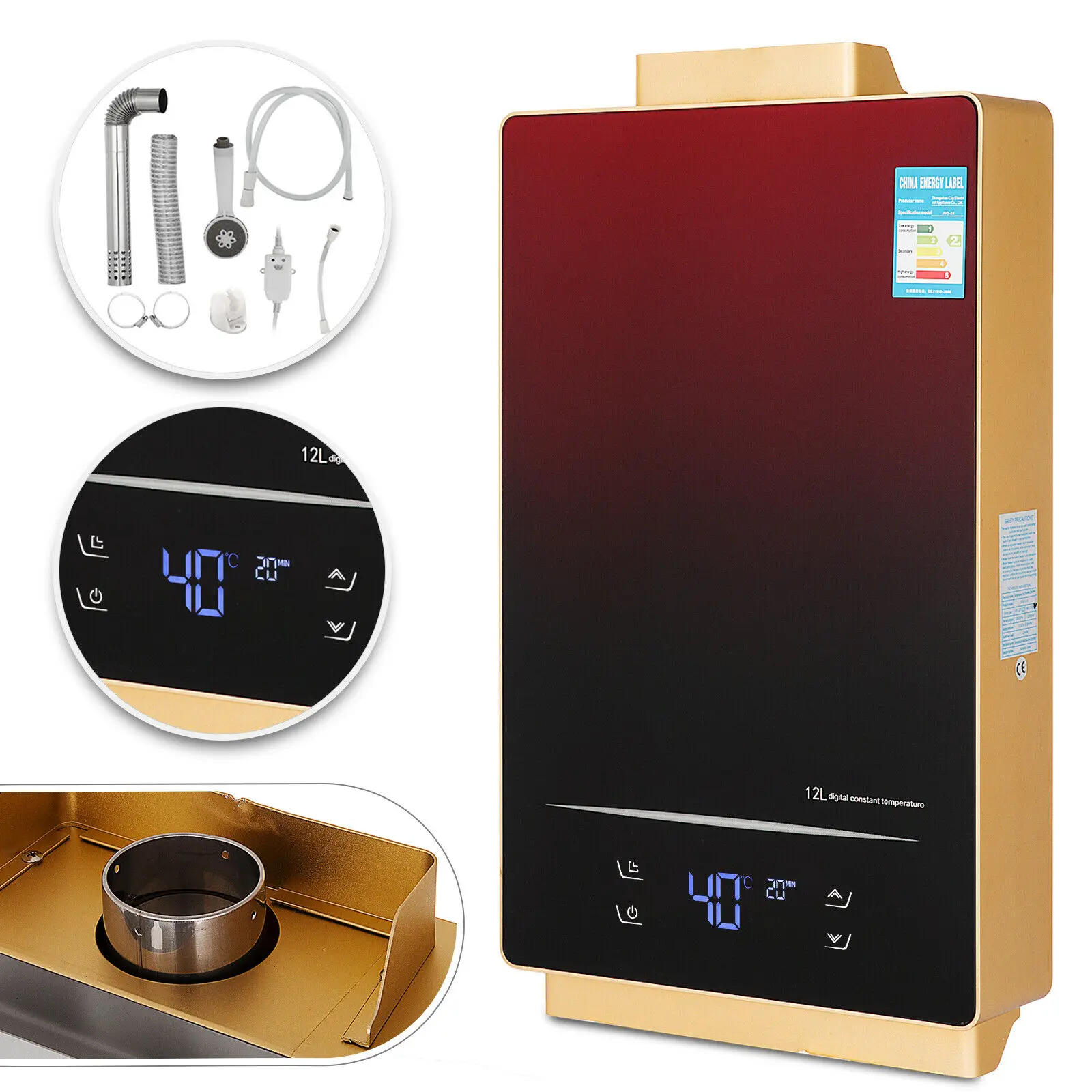 

Безрезервуарный водонагреватель с ЖК-дисплеем, 12 л