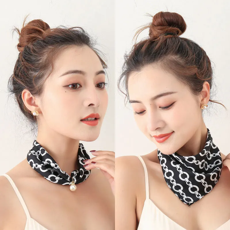 

Pearl Pendant Printed Silk Scarf Necklace Fashionable Durable Cute for Women Men NYZ Shop