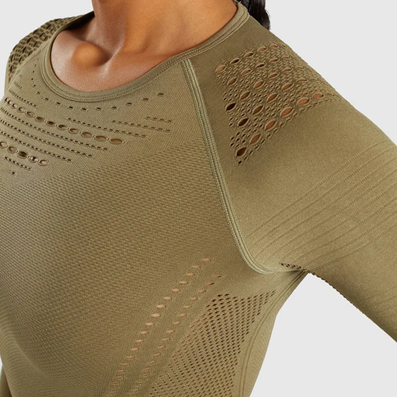 

Women Sports Suit Seamless Yoga Set Workout Gym Set Push Up Leggings Long Sleeve Crop Tops BHD2