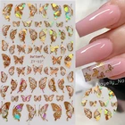 Переливающиеся 3D-Наклейки для ногтей с бабочкой, полая переводная наклейка, золотые, серебряные наклейки, украшение для ногтей