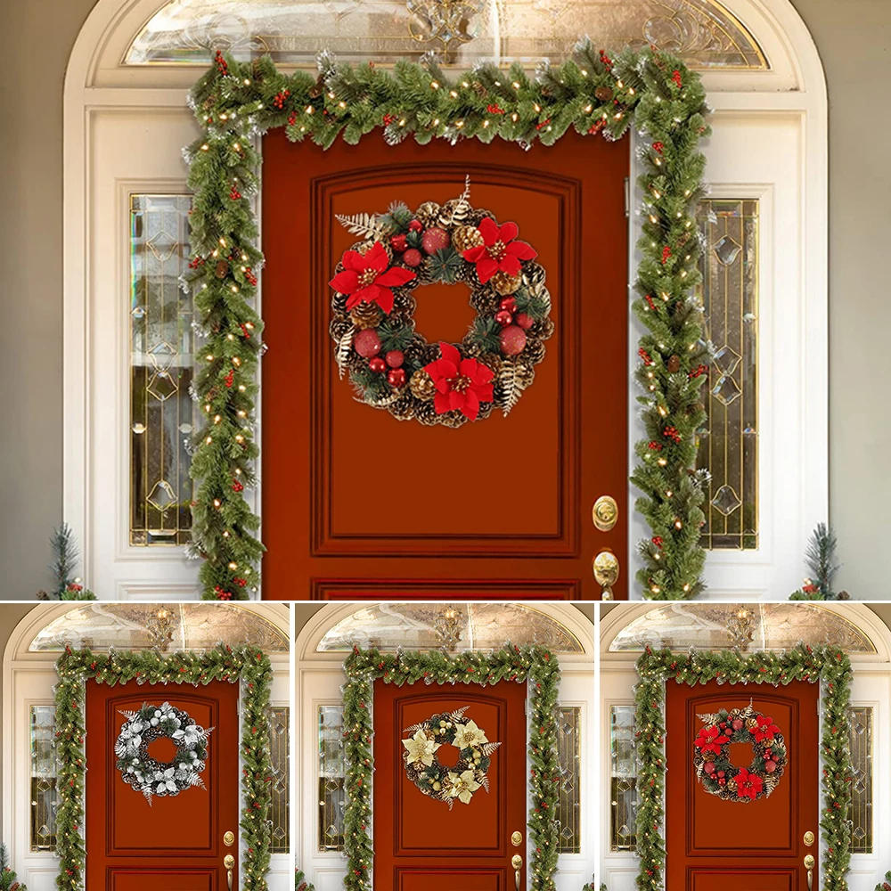 

1PCS Hawaii Christmas Wreath Door Decoration Party Artificial Flower Garland Wedding Decoration Rattan Wreath for Home Hanging