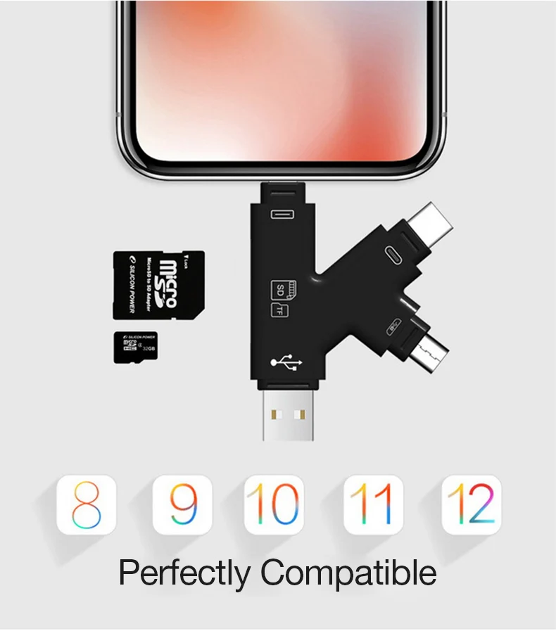 Утхай C80 быстрозаряжаемый Micro SD/TF OTG кард-ридер Multi чтения карт памяти мини-адаптер для iPhone 6/7/8 11 XR Plus iPod iPad OTG Картридеры