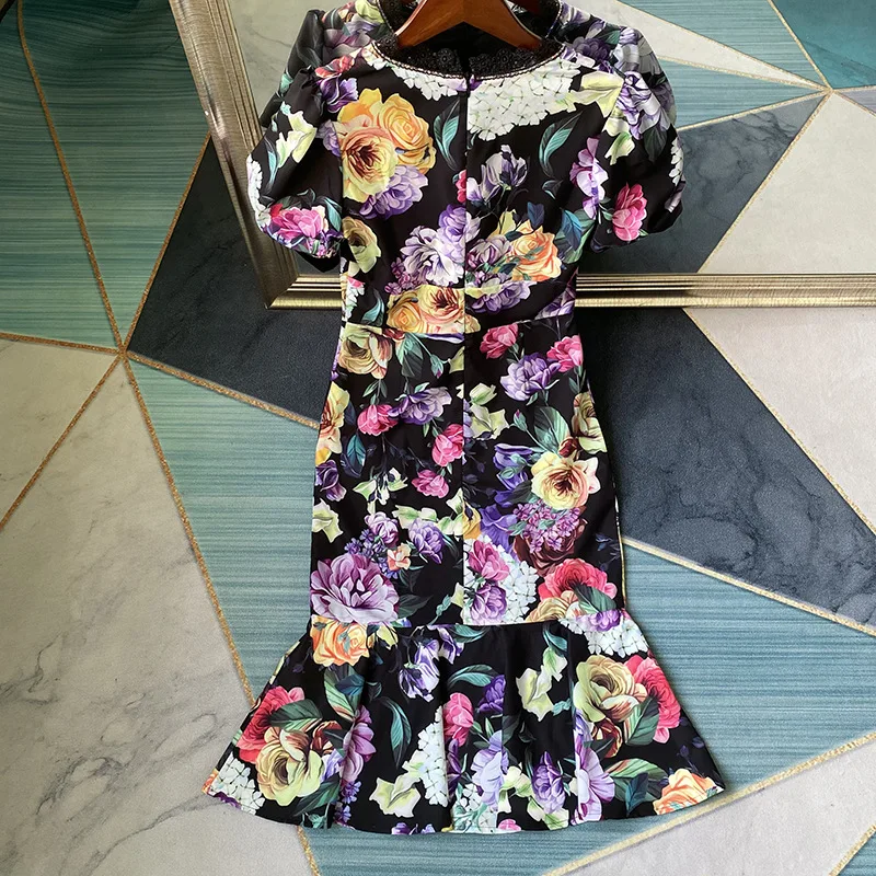 

Женское кружевное платье-труба, Элегантное летнее платье миди с V-образным вырезом и коротким рукавом, с разноцветным цветочным принтом, 2021