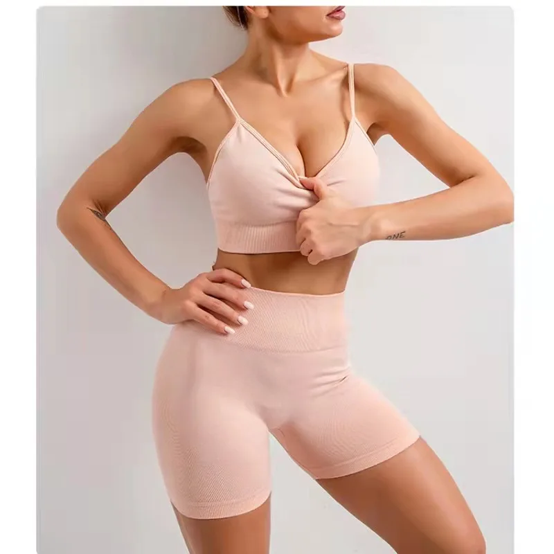 

2PCS Seamless Women Yoga Set Workout Sportswear Gym Clothing Quick Dry Fitness Crop Top High Waist Short Sports Suits 2