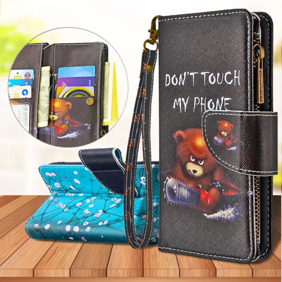 

Чехол для Nokia 1,3/5,3 с модным рисунком, кожаный чехол на молнии с ремешком, кошелек, держатель для карт, чехол-книжка из искусственной кожи, моби...