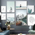 Настенная живопись Лодка лес Агава, абстрактная линия монстеры, настенные картины на холсте, скандинавские постеры и принты для украшения гостиной