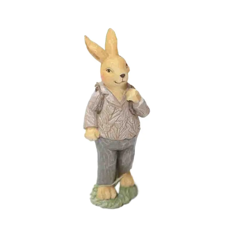 

European resin color imitation woodcut pattern male rabbit female rabbit mother and child rabbit egg basket small ornaments