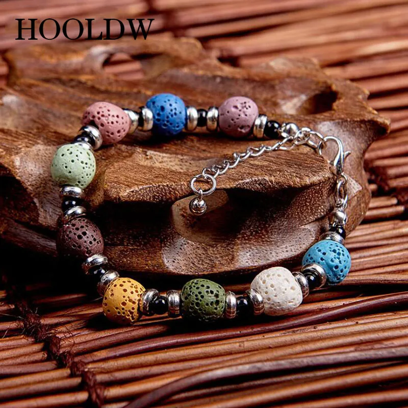 HOOLDW модные ювелирные изделия натуральные браслеты с лавовыми бусинами Красочные