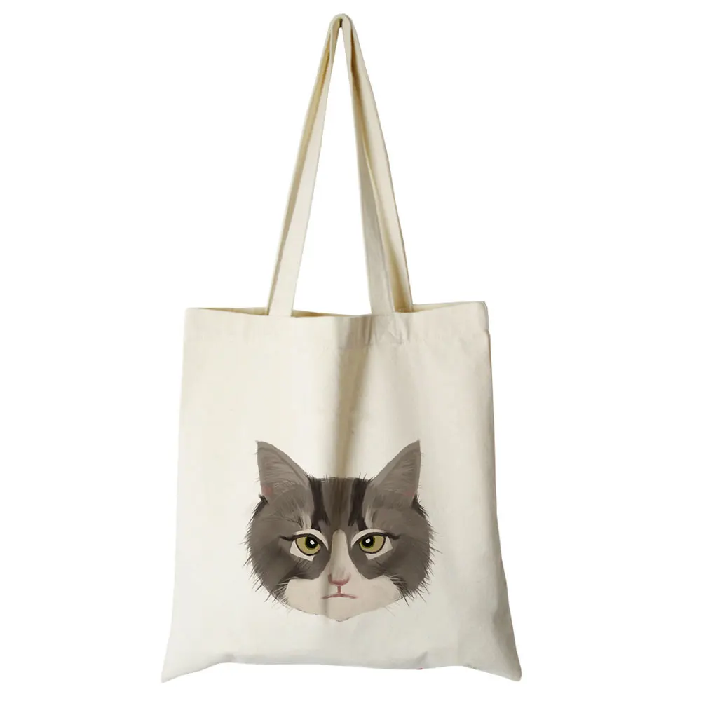 cotton canvas bag11 Милый кот мультфильм холст на заказ tote индивидуальные Эко сумки на заказ сумка для покупок с логотипом хлопок сумка многоразовая утилизация сумка - Цвет: cotton canvas bag11