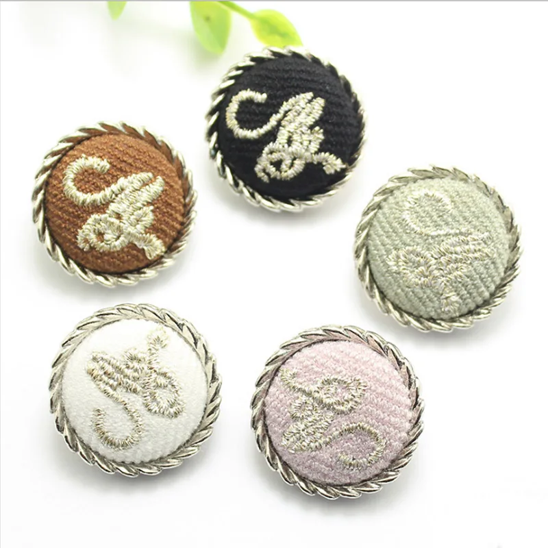 

50 PCS Embroidered Cloth Metal Buttons Spot New Style Ladies Woolen Coat Buttons Small Fragrance 5 Colors 18-25MM